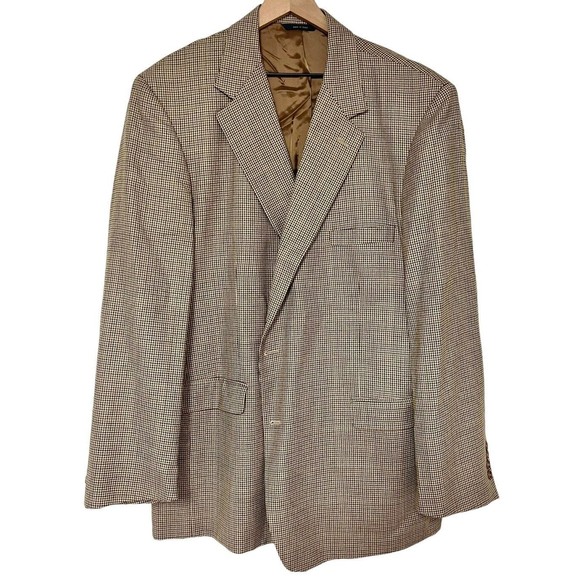 Brooks Brothers Mens Sport Coat 48L Light Brown Check Plaid Wool Jacket Italy